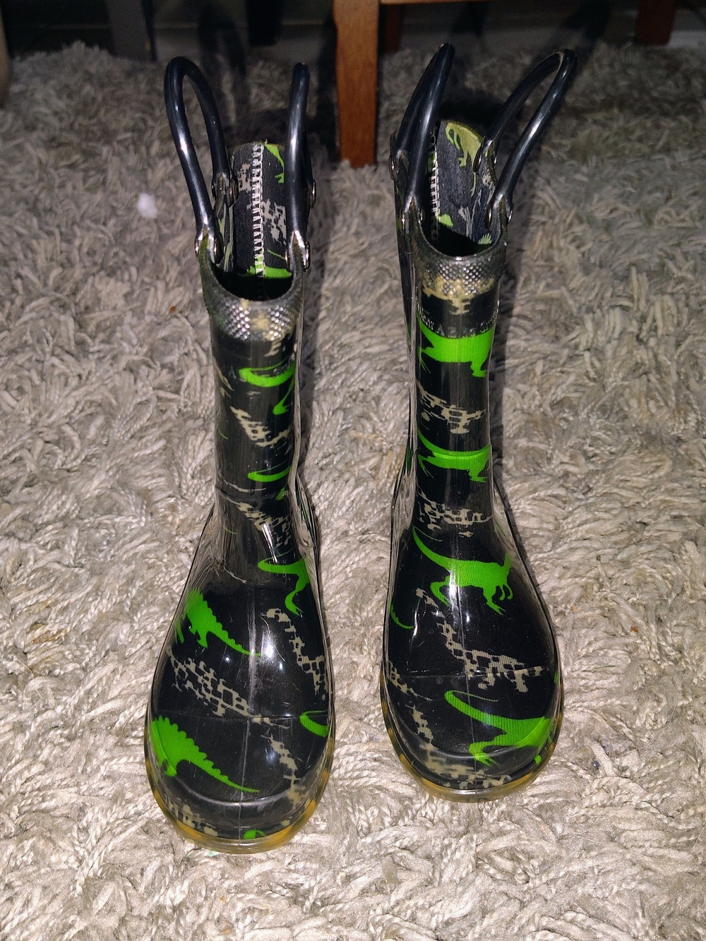 Kids Black & Green Wester Chief Light-Up Dinosaur Rain Boots Size 7/8